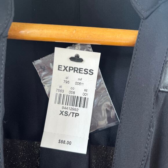 Express The Portofino Shirt Dress Black Faux Quilted Leather Accent Size XS. NEW - Picture 6 of 9